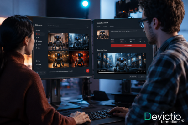 Après avoir suivi nos formations Midjourney à Lyon ou en intra-entreprise sur site, vos équipes pourront créer plus facilement des images et vidéos par intelligence artificielle adaptées à leurs besoins professionnels. Elles apprendront à maîtriser les prompts, la direction artistique et les fonctionnalités avancées de Midjourney pour produire des contenus visuels cohérents pour le marketing, la communication, le web ou les réseaux sociaux. Former vos collaborateurs à Midjourney, c’est leur donner les compétences pour transformer rapidement leurs idées en contenus visuels professionnels et créatifs.