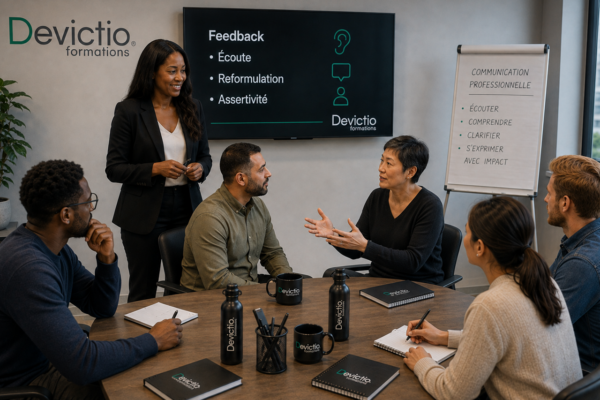 Avec 5 participants maximum en inter-entreprises, la formation privilégie les exercices, jeux de rôle, études de cas et mises en situation professionnelles. Ce format permet à chacun de pratiquer et de bénéficier de retours individualisés pour identifier concrètement ses axes de progression.