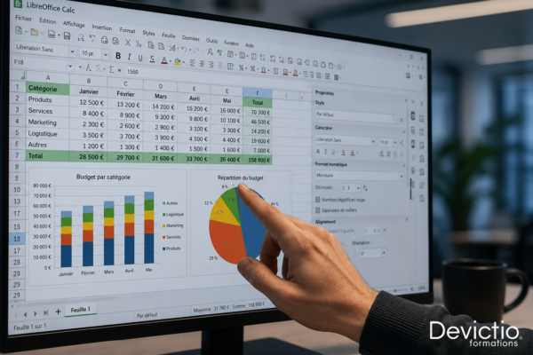 Choisir Devictio, organisme de formation professionnelle implanté à Lyon depuis 2007, pour se former à Calc, c’est privilégier les formations pratiques en présentiel et en petits groupes. Cette approche permet de manipuler directement LibreOffice Calc, de poser ses questions au formateur et de mettre progressivement en application les compétences acquises.