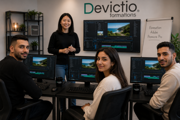 Choisir Devictio pour se former à Adobe Premiere Pro, c’est bénéficier de l’expérience d’un organisme de formation lyonnais actif depuis 2007. Les sessions en effectif réduit permettent au formateur d’adapter les exercices au niveau et aux objectifs de chacun. La formation vise une prise en main concrète du logiciel et une montée en compétences durable.