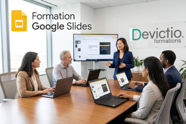 Collaborez efficacement avec votre équipe : Exploitez tout le potentiel collaboratif de Google Slides ; partagez, commentez et modifiez vos présentations à plusieurs tout en maîtrisant les droits d’accès et les versions.