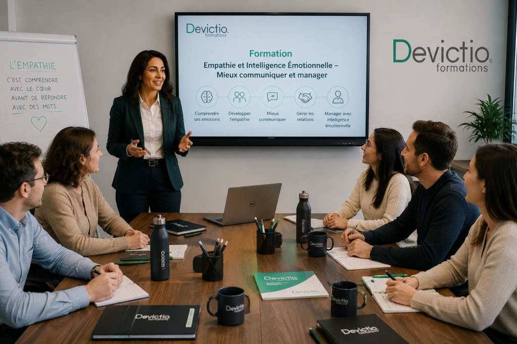 Développer son empathie et son intelligence émotionnelle permet de mieux comprendre les réactions, besoins et émotions de ses collaborateurs. En présentiel et en petit groupe, notre Formation Empathie et Intelligence Émotionnelle – Mieux communiquer et manager  favorise les échanges, les mises en situation et l’acquisition de réflexes directement applicables au management.