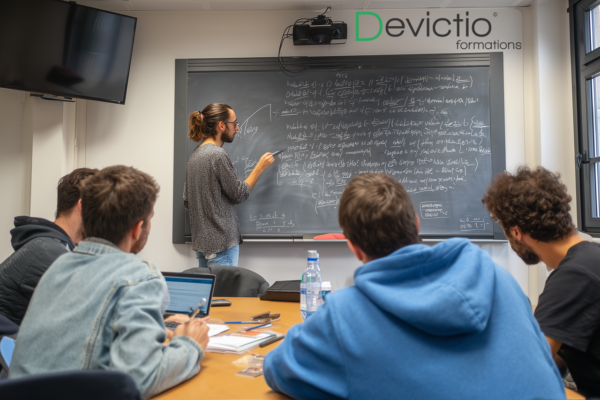 Exercice pratique durant notre formation manager transversal : les stagiaires échangent et travaillent ensemble dans une ambiance collaborative et engageante.