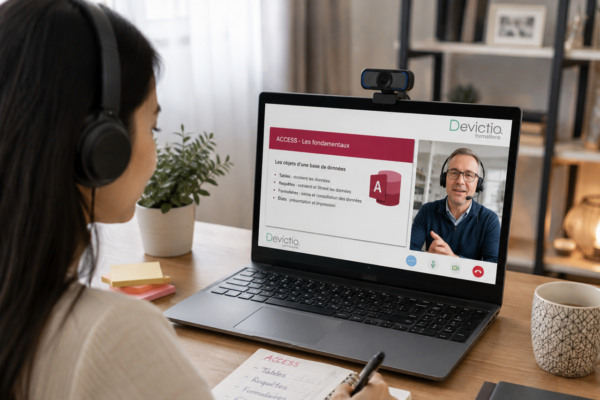 Formation Access distanciel : Grâce à un apprentissage progressif en visio, vous développez les compétences nécessaires pour concevoir des bases de données professionnelles, automatiser vos traitements et créer des applications adaptées à votre activité. Vous repartez avec une méthode de travail directement applicable dans votre environnement professionnel.