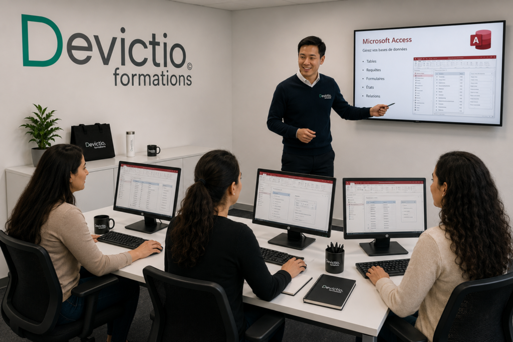 Formation Access Lyon : Bnéficiez d&rsquo;un enseignement dispensé par des formateurs experts, de groupes limités à cinq participants et d&rsquo;une pédagogie orientée vers la pratique. Nos formations, disponibles en présentiel à Lyon, en entreprise ou à distance, s&rsquo;adaptent à votre niveau et à vos objectifs professionnels. Organisme lyonnais depuis 2007 et certifié Qualiopi, Devictio vous accompagne également dans la préparation à la certification officielle TOSA® Access lorsque vous choisissez un parcours certifiant.
