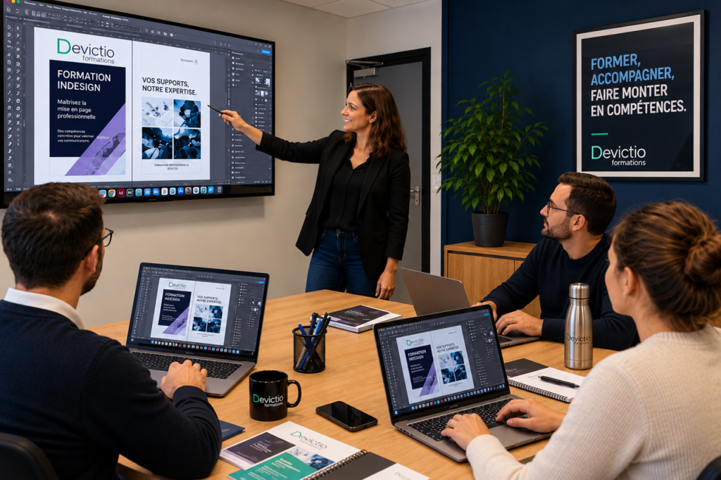 Formation Adobe InDesign Lyon : Logiciel de référence pour la mise en page professionnelle sa maîtrise vous permettra de créer des supports de communication de haute qualité tels que brochures, catalogues, magazines, flyers, affiches, rapports, livres, plaquettes commerciales ou encore des documents PDF interactifs.