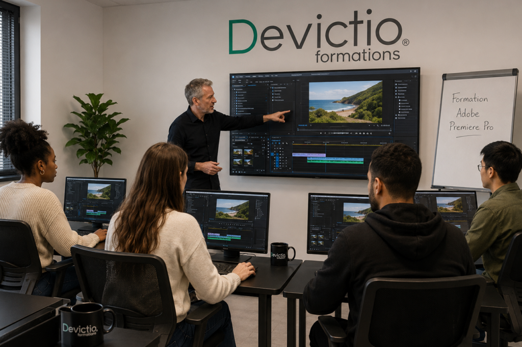 Formation Adobe Premiere Pro Lyon : maîtrisez les outils essentiels de la post production dans un cadre pratique et professionnel. Les participants apprennent à organiser leurs médias, monter leurs séquences, travailler le son, les titres et les effets. L’accompagnement en petit groupe favorise une progression rapide et une véritable autonomie.