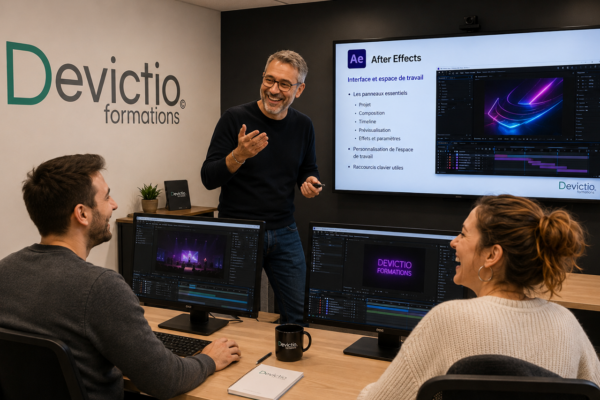 Formation After Effects initiation : Découvrez et maîtrisez les fondamentaux d’Adobe After Effects afin de créer des contenus visuels époustouflants.