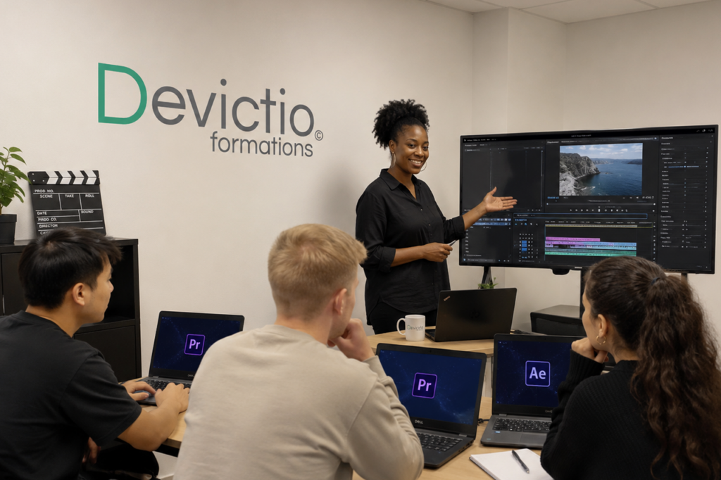 Formation au Montage Vidéo : Développez vos compétences grâce à notre formation montage vidéo à Lyon et réalisez des vidéos professionnelles avec Adobe Premiere Pro et After Effects. Depuis 2007, Devictio Formations accompagne entreprises et particuliers avec une pédagogie concrète, basée sur la pratique et des projets réels.