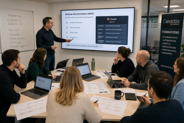 Formation Claude et Agents IA sur Lyon : apprendrez à dialoguer efficacement avec Claude grâce aux meilleures techniques de Prompt Engineering. Créez des assistants spécialisés alimentés par vos propres documents, structurez une base de connaissances fiable et à concevoir des agents IA capables d’automatiser certaines missions à forte valeur ajoutée.