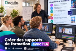 Formation Créer des supports de formation avec l’IA : transformez vos contenus techniques en supports pédagogiques modernes et impactants grâce à l’IA générative. Créez plus facilement des présentations PowerPoint enrichies d’illustrations, de voix et de vidéos pour rendre vos formations plus visuelles et engageantes.