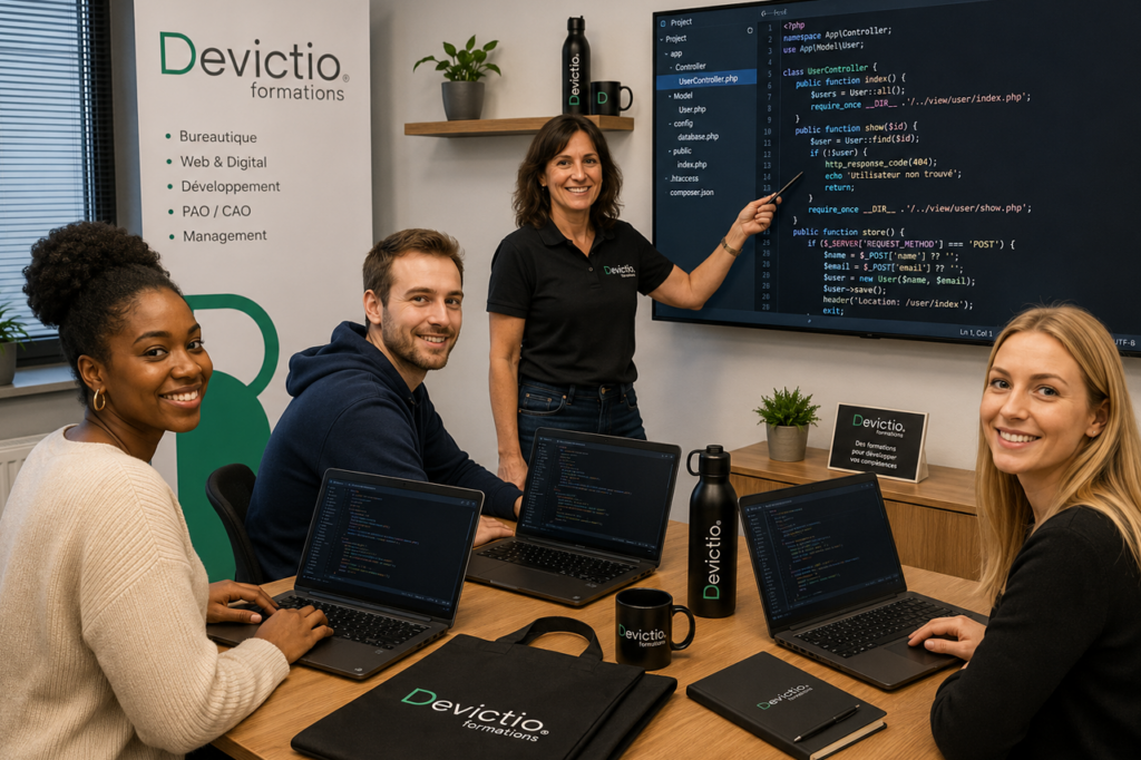 Formation Développeur Web Full Stack PHP Lyon : Cette formation vous apportera les connaissances nécessaires grâce à des apports théoriques mais aussi de nombreux travaux pratiques, revues de code et projet fil rouge favorisent une progression rapide tout en reproduisant les conditions d’un véritable projet professionnel. La proximité avec le formateur et les autres stagiaires facilite l’apprentissage, le partage d’expériences et la résolution des difficultés techniques tout au long de la formation.