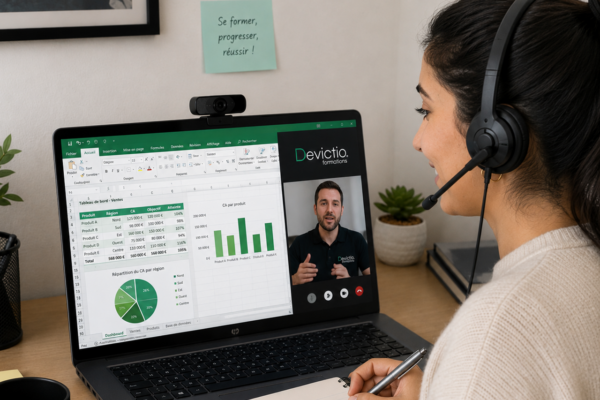 Formation Excel en distanciel: A votre rythme et selon vos disponibilités, Devictio votre organisme de formations sur Lyon depuis 2007 vous propose ses formations Excel à distance. Eligibilité CPF.