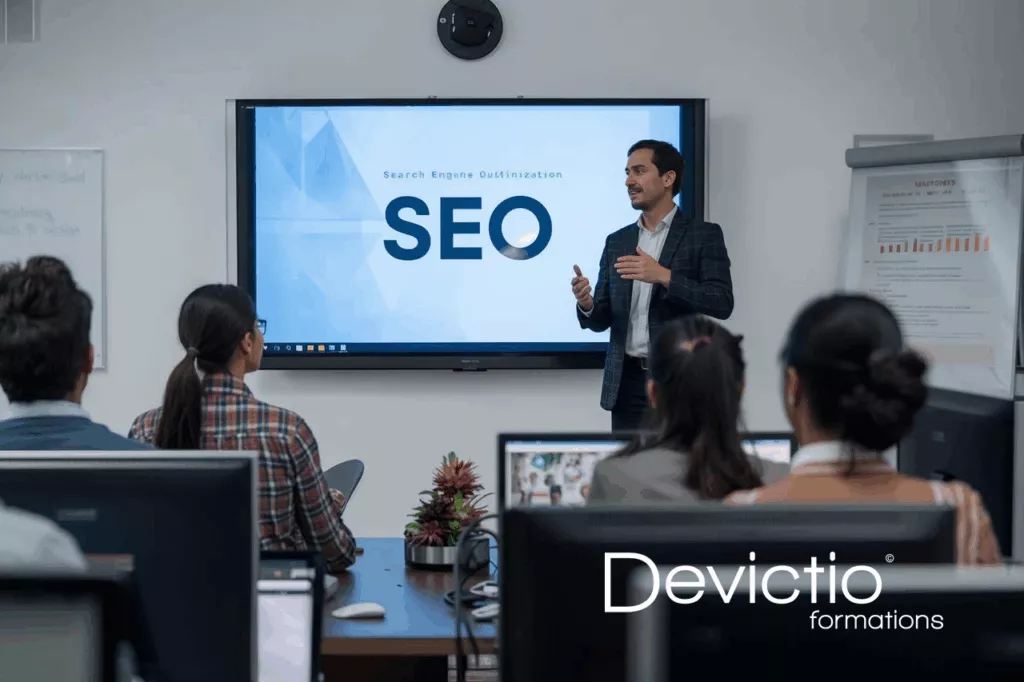 Formation expert en SEO à suivre sur Lyon en présentiel. Cette formation SEO peut être suivi dans le cadre de notre parcours certifiant en Marketing Digital.