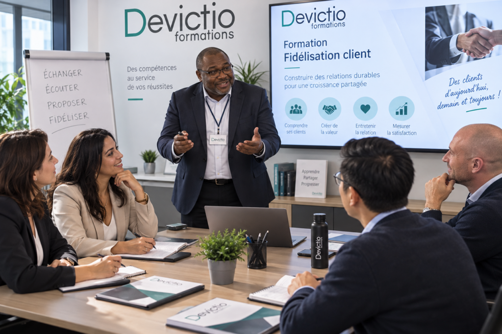 Formation Fidélisation Client à Lyon : maîtrisez les méthodes et leviers permettant d’améliorer la satisfaction, renforcer l’engagement et construire une relation client durable. Apprenez à segmenter votre clientèle, personnaliser vos actions, prévenir le désengagement et développer la valeur de vos clients dans le temps.