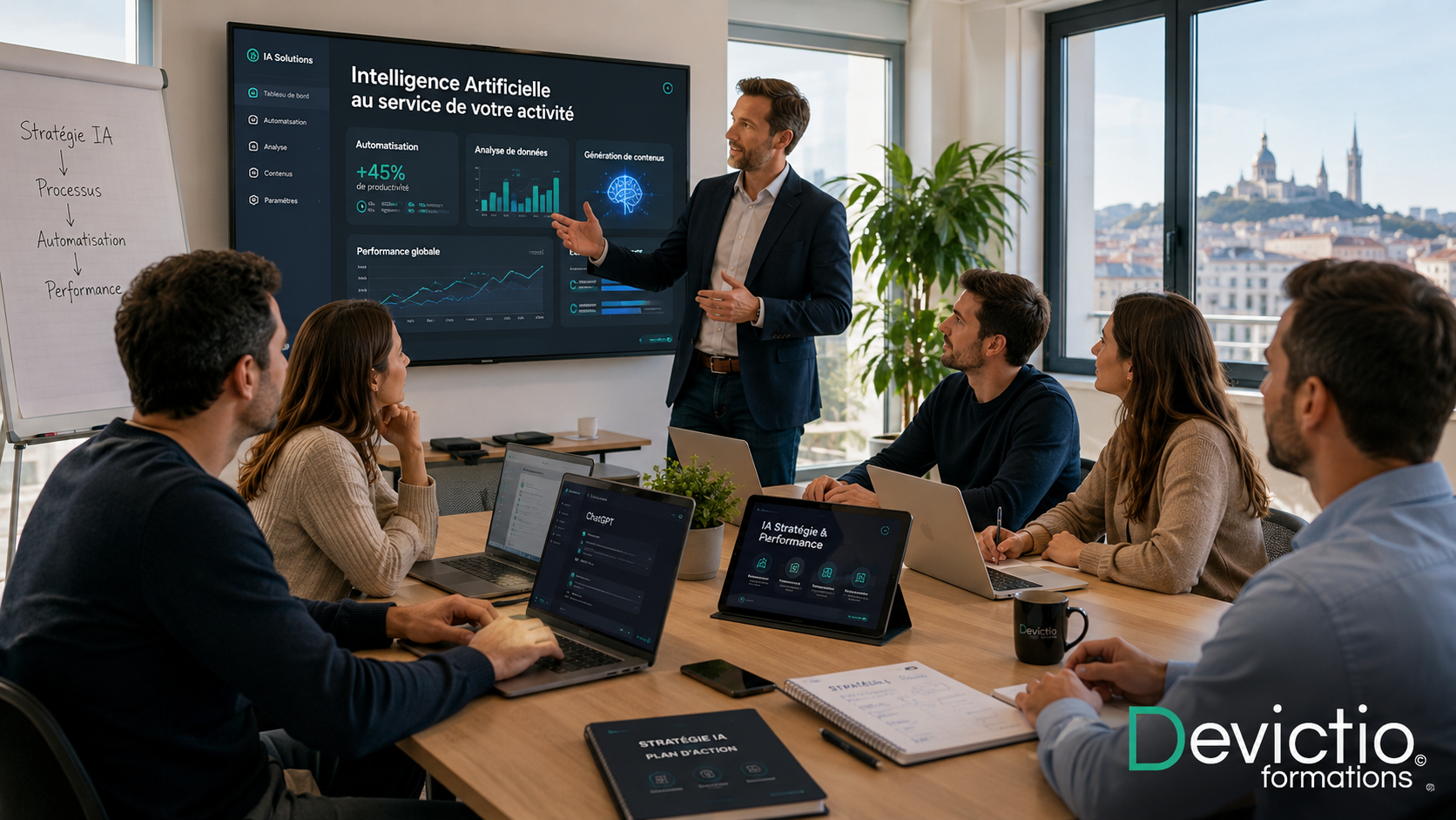 Formation IA CPF certifiante à Lyon pour dirigeants et entrepreneurs souhaitant intégrer l&rsquo;intelligence artificielle dans leur activité.