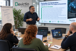 Formation IA Générative : dispensée sur Lyon en présentiel et en petits groupes, elle vous permet d&rsquo;expérimenter concrètement les outils d’intelligence artificielle pour les appliquer rapidement à votre activité professionnelle.