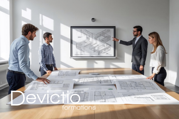 Formation Lecture de Plan industriel à Lyon en présentiel : Exercices pratiques les stagiaires travaillent ensemble pour analyser et comprendre des plans industriels. Guidés par un formateur expert, ils développent une lecture méthodique et opérationnelle des documents techniques