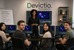 Formation Motion Design : Suivre une formation Motion Design à Lyon chez Devictio, c’est apprendre à créer des animations graphiques professionnelles grâce à une pédagogie concrète et de nombreux exercices pratiques. En petits groupes, vous développez des compétences directement applicables à vos projets de communication, de vidéo et de contenus pour les réseaux sociaux.