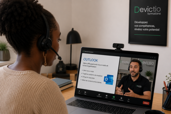 Formation Outlook Distanciel : Vous pouvez vous former en visioconférence pour apprendre à utiliser Outlook. Devictio, votre center de formations sur Lyon vous proposes ses formations Outlook en présentiel et à distance.