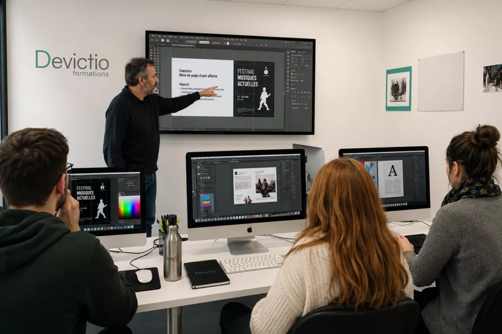 Formation PAO à Lyon : développez vos compétences en graphisme et publication avec Photoshop, Illustrator et InDesign dans notre stage certifiant.
