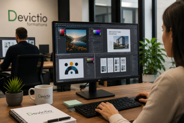 Formation PAO Graphisme : maîtrisez les logiciels Illustrator, InDesign et Photoshop niveau initiation et/ou perfectionnement. Eligibilité CPF. A suivre sur Lyon