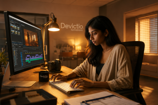 Formation Premiere Pro initiation Lyon : transformez vos idées en vidéos dynamiques et professionnelles. Apprenez à rythmer un montage, intégrer des titres, améliorer le son et valoriser vos images. Cette approche pratique vous permet de développer votre créativité tout en maîtrisant les bonnes méthodes de production.