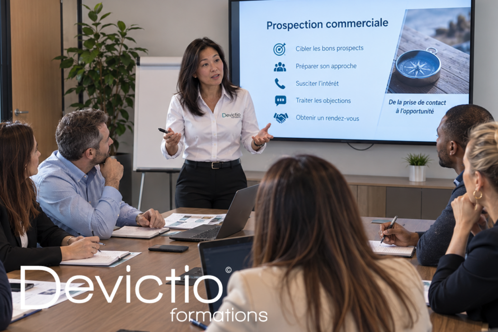 Formation Prospection commerciale à Lyon : apprenez à définir vos cibles, construire une proposition de valeur convaincante et coordonner efficacement vos actions par téléphone, e-mail et réseaux professionnels. Grâce à une approche pratique, structurez vos prises de contact, traitez les objections, organisez vos relances et pilotez vos résultats afin de développer durablement votre portefeuille clients.