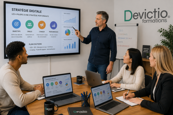 Formation Stratégie Digitale Lyon : Accompagnés par un formateur expert, élaborer une feuille de route digitale adaptée aux objectifs de votre entreprise.