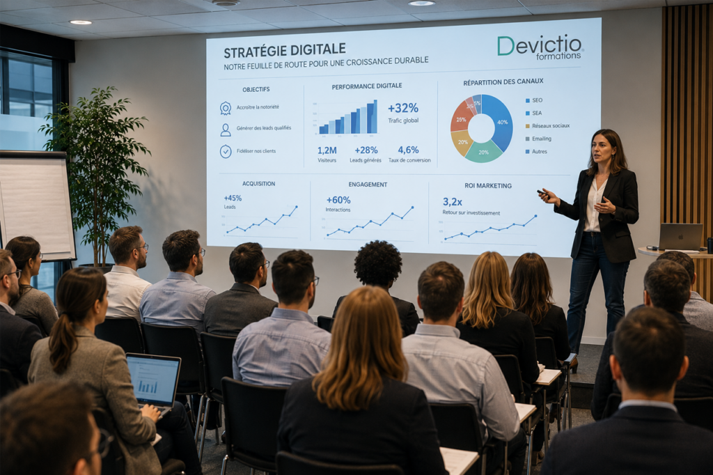 Formation Stratégie Digitale Lyon : Créez et mettez en place vote stratégie digitale d&rsquo;entreprise grâce à notre formation de 3 jours.