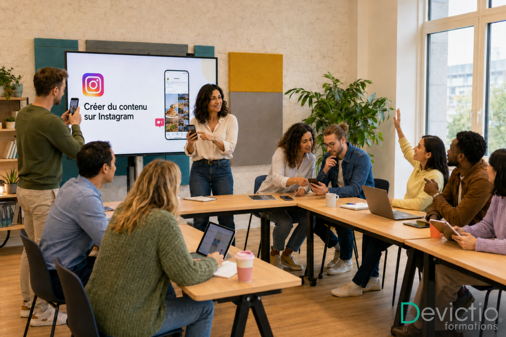 Former vos collaborateurs à Instagram en intra-entreprise sur Lyon et Aura permet d’adapter les exercices à votre activité, à vos objectifs et à votre identité de marque. Directement organisée sur votre site, la formation favorise les échanges, la cohésion de l’équipe et la création de contenus immédiatement exploitables. Vos collaborateurs développent ainsi des pratiques communes pour gagner en autonomie, renforcer votre visibilité et professionnaliser votre communication sur Instagram.