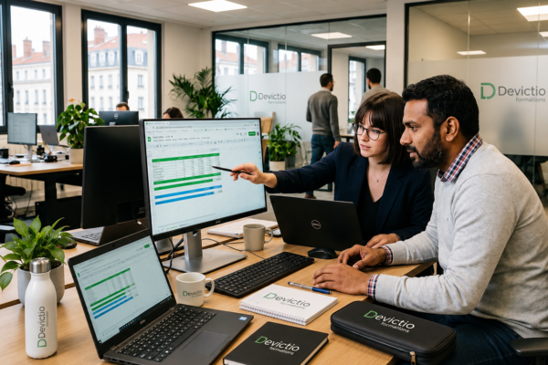 Google Sheets facilite le travail collaboratif grâce au partage des fichiers, aux commentaires, à l’historique des versions et à la gestion des droits d’accès. Une formation en présentiel permet d’utiliser pleinement ces fonctions pour travailler plus efficacement à plusieurs sur les mêmes données.