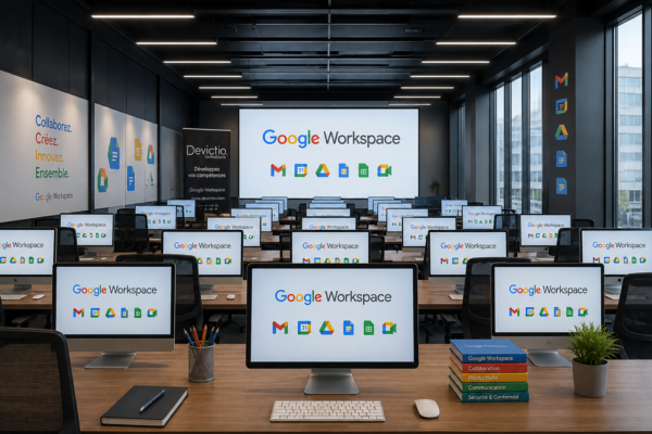 Google Workspace facilite le travail en équipe grâce à des outils comme Drive, Docs, Sheets, Slides et Forms. Nos formations à Workspace permettent d’exploiter leur complémentarité pour mieux partager l’information, collaborer en temps réel et fluidifier les échanges.
