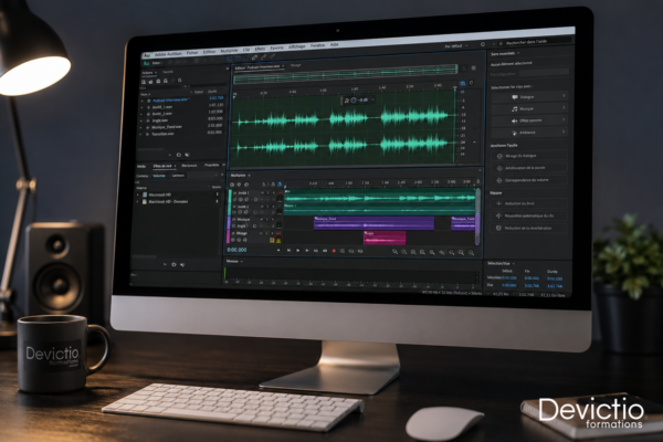 La Formation Adobe Audition Niveau 2 permet d’approfondir ses compétences en restauration, traitement de la voix et mixage audio avancé. Les participants travaillent notamment sur la correction des défauts, l’égalisation, la dynamique, le mixage multipiste, les automatisations et la finalisation des productions. Elle s’adresse aux utilisateurs souhaitant améliorer la qualité de leurs productions audio et gagner en maîtrise avec Adobe Audition.