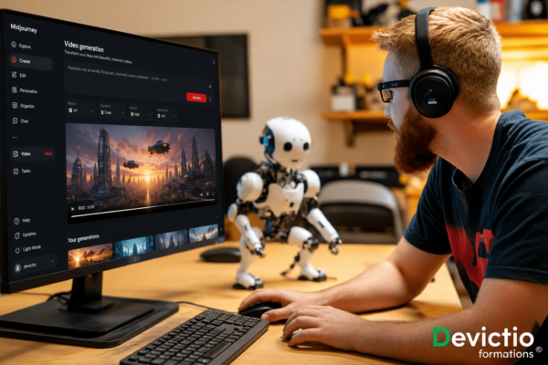La Formation Midjourney Niveau 2 vous permet d’aller au-delà de l’image fixe pour apprendre à créer des séquences vidéo IA originales et impactantes à partir de vos créations. Vous maîtriserez les techniques avancées de direction artistique, de cohérence visuelle et d’animation pour donner vie à vos univers et produire des contenus adaptés au marketing, à la communication et aux réseaux sociaux. Perfectionnez votre maîtrise de Midjourney et transformez vos images en véritables expériences visuelles animées.