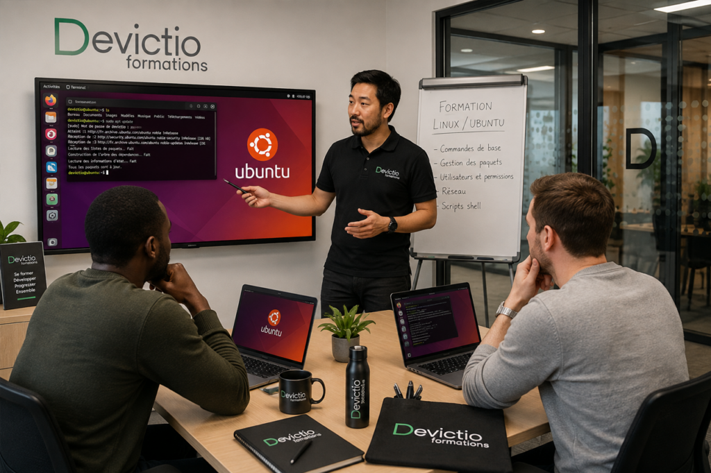 La Formation Ubuntu à Lyon privilégie la pratique afin de développer rapidement son autonomie sous Linux. Les exercices permettent de manipuler directement le système et d’apprendre à diagnostiquer les incidents les plus courants.