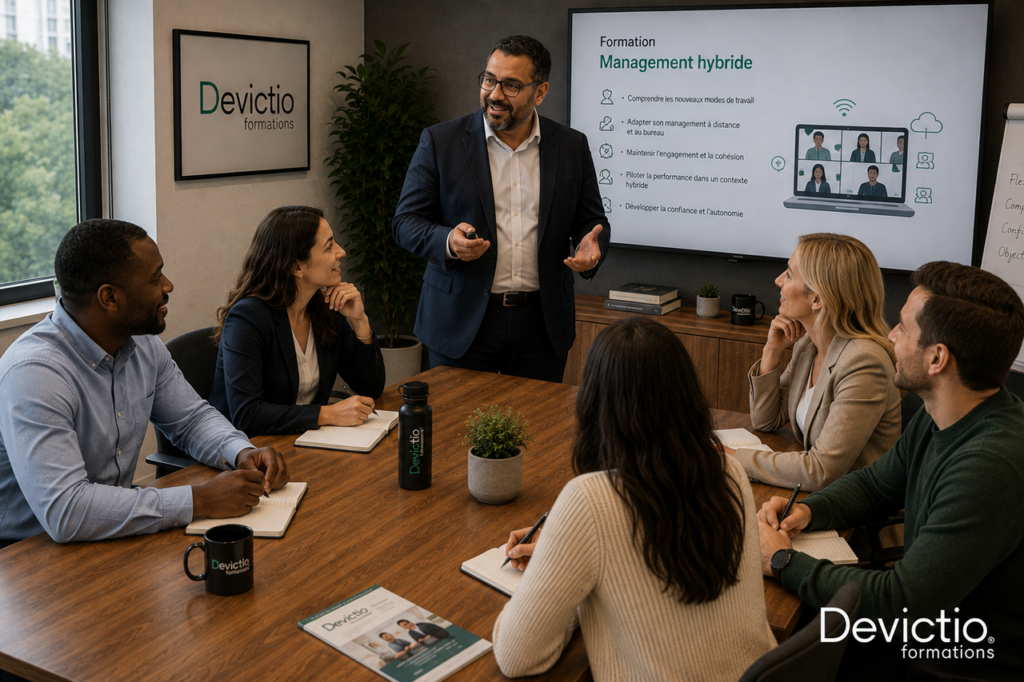 Le management hybride nécessite de trouver le bon équilibre entre autonomie, confiance et suivi de l’activité. La Formation Management Hybride – Manager ses équipes à distance et en télétravail permet d’adapter ses pratiques pour piloter efficacement sans tomber dans le micro-management.