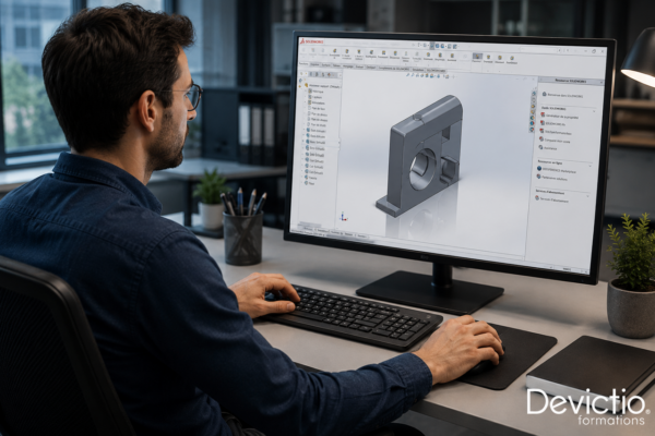 Les formations SolidWorks proposées par Devictio à Lyon associent présentiel, petits groupes, exercices pratiques et accompagnement direct par un formateur spécialisé. Avec des formations de 2, 3 ou 5 jours, complétées par des modules spécialisés en intra-entreprise, Devictio permet aux entreprises de choisir une formule adaptée au niveau et aux besoins de leurs collaborateurs. Cette approche en fait une solution particulièrement pertinente pour les entreprises souhaitant développer durablement les compétences SolidWorks de leurs salariés.