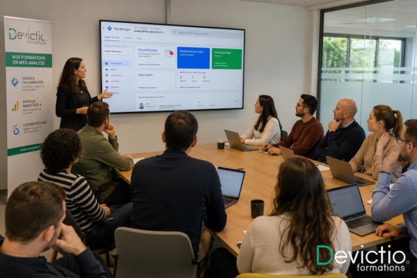 Maîtriser Google Tag Manager est devenu essentiel pour les entreprises qui souhaitent mesurer précisément les actions de leurs visiteurs et fiabiliser leurs données marketing. Former ses équipes à GTM permet de gagner en autonomie dans le déploiement et le contrôle du tracking, notamment avec Google Analytics 4 et Google Ads. Une collecte de données mieux maîtrisée permet ainsi de piloter les performances digitales, optimiser les campagnes et prendre de meilleures décisions marketing.
