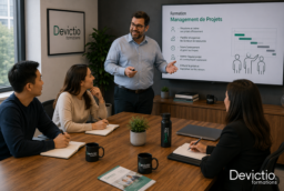Notre formation au Management de projets à suivre sur Lyon ou en intra-entreprise, permet aux salariés de gagner en autonomie et en efficacité face à des projets de plus en plus transversaux. À travers des exercices et un projet fil rouge, les participants apprennent à utiliser des méthodes directement transposables dans leur environnement professionnel.