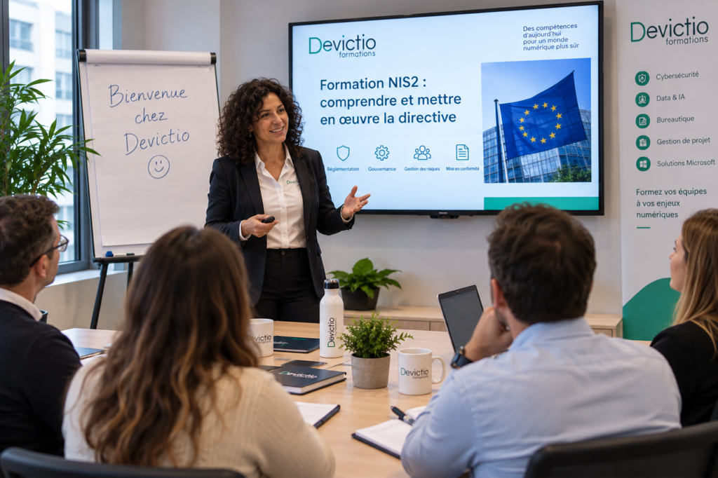 Notre formation NIS2 permet aux salariés de comprendre les nouvelles exigences européennes et leur rôle dans la cybersécurité de leur organisation. Devictio, centre de formation depuis 2007, propose cette formation en présentiel à Lyon avec une approche concrète et directement applicable en entreprise.