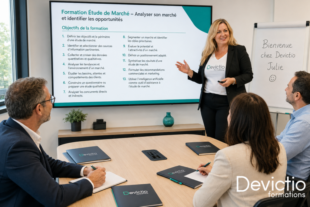 Pour un dirigeant, un responsable commercial ou un Business Developer, connaître son marché permet de mieux orienter ses investissements et ses actions commerciales. Notre Formation Étude de Marché proposée en présentiel sur Lyon vous apprend à identifier les opportunités, analyser la concurrence et construire un positionnement différenciant.