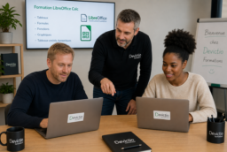 Se former à LibreOffice Calc chez Devictio, c&rsquo;est bénéficier d&rsquo;une formation en petit groupe, animée par un formateur expert, avec de nombreux exercices pratiques pour une montée en compétences rapide. Les participants deviennent rapidement autonomes dans la création de tableaux, l&rsquo;automatisation des calculs et l&rsquo;analyse des données, améliorant ainsi leur efficacité au quotidien. Pour l&rsquo;entreprise, cette formation contribue à gagner en productivité, à fiabiliser les traitements de données et à optimiser les processus de gestion.