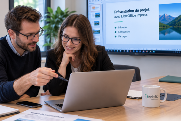 Suivre notre formation LibreOffice Impress en présentiel à Lyon permet de bénéficier des démonstrations du formateur, de poser ses questions et de progresser grâce à des exercices concrets. Cette proximité facilite la prise en main d’Impress et l’acquisition rapide des bons réflexes.