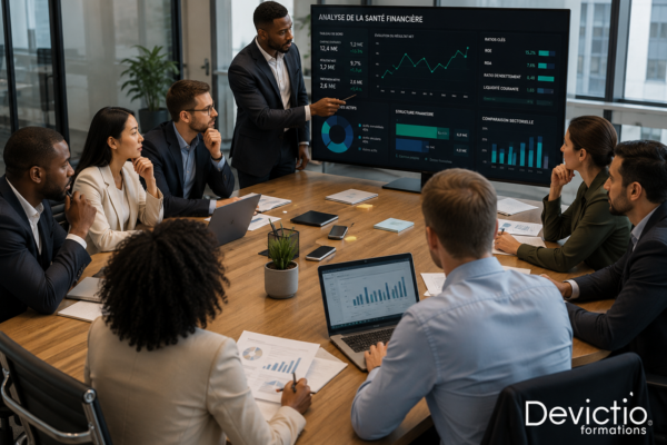 Suivre une Formation Analyse Financière en petit groupe favorise les échanges, les questions et l’accompagnement personnalisé par le formateur. Chez Devictio, les sessions sont limitées à 5 participants pour progresser efficacement dans l’analyse et le diagnostic financier.