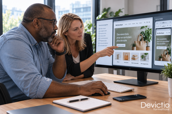 Suivre une Formation Gestion de projet Web à Lyon en présentiel permet d’alterner méthodes, échanges avec le formateur et mise en pratique sur des problématiques professionnelles concrètes. Chez Devictio, les sessions sont limitées à 5 participants afin de favoriser les échanges et l’accompagnement de chaque stagiaire.