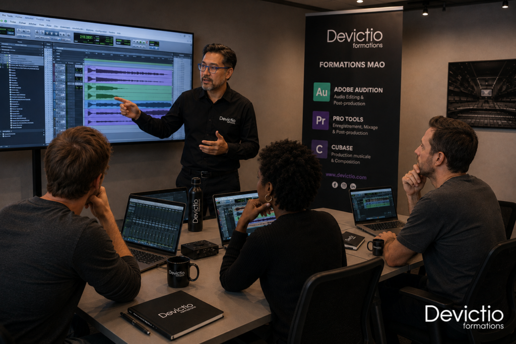 Suivre une Formation Pro Tools permet d’acquérir une méthode structurée pour enregistrer, éditer et mixer des productions audio. Les exercices pratiques permettent de comprendre progressivement les outils et les différentes étapes d’une session. Le participant gagne ainsi en autonomie et en efficacité sur ses futurs projets audio.