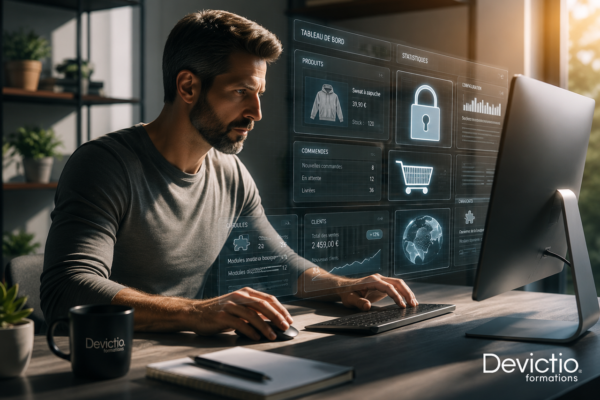 Une formation adaptée à votre niveau : Devictio propose deux parcours PrestaShop pour progresser selon vos besoins : une formation complète pour acquérir les fondamentaux et une formation avancée pour aller plus loin. Vous développez ainsi les compétences réellement utiles à l’administration et à l’optimisation de votre boutique.
