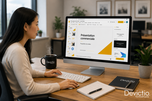 Une formation orientée pratique : Progressez grâce à des exercices concrets et à la réalisation de présentations directement dans Google Slides. Nos formations sur Lyon en petits groupes favorisent la pratique, les échanges et un accompagnement personnalisé.