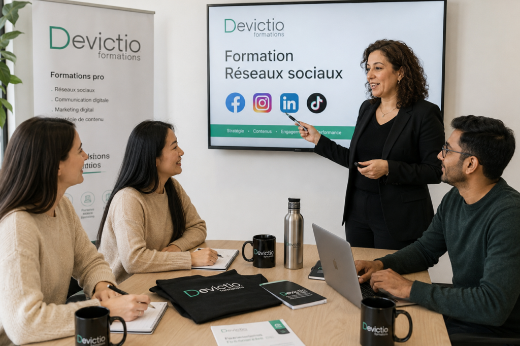 Une stratégie sur les réseaux sociaux permet de renforcer votre visibilité, de développer votre notoriété et de créer une relation durable avec votre communauté. En suivant une formation, vous apprendrez à définir des objectifs, à choisir les plateformes adaptées, à planifier vos publications et à mesurer les résultats de vos actions. Vous serez ainsi en mesure d’utiliser les réseaux sociaux comme un véritable levier de développement pour votre entreprise ou votre activité.